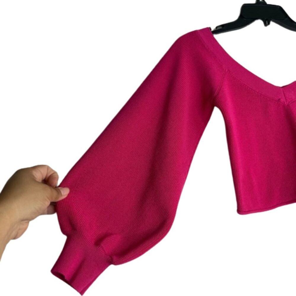 Zara pink knit cropped top balloon sleeves size Large